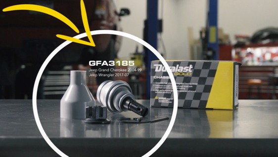 Poster image for video about GFA3185 Ball Joint Installation - Select Jeep Wrangler & Grand Cherokee Applications